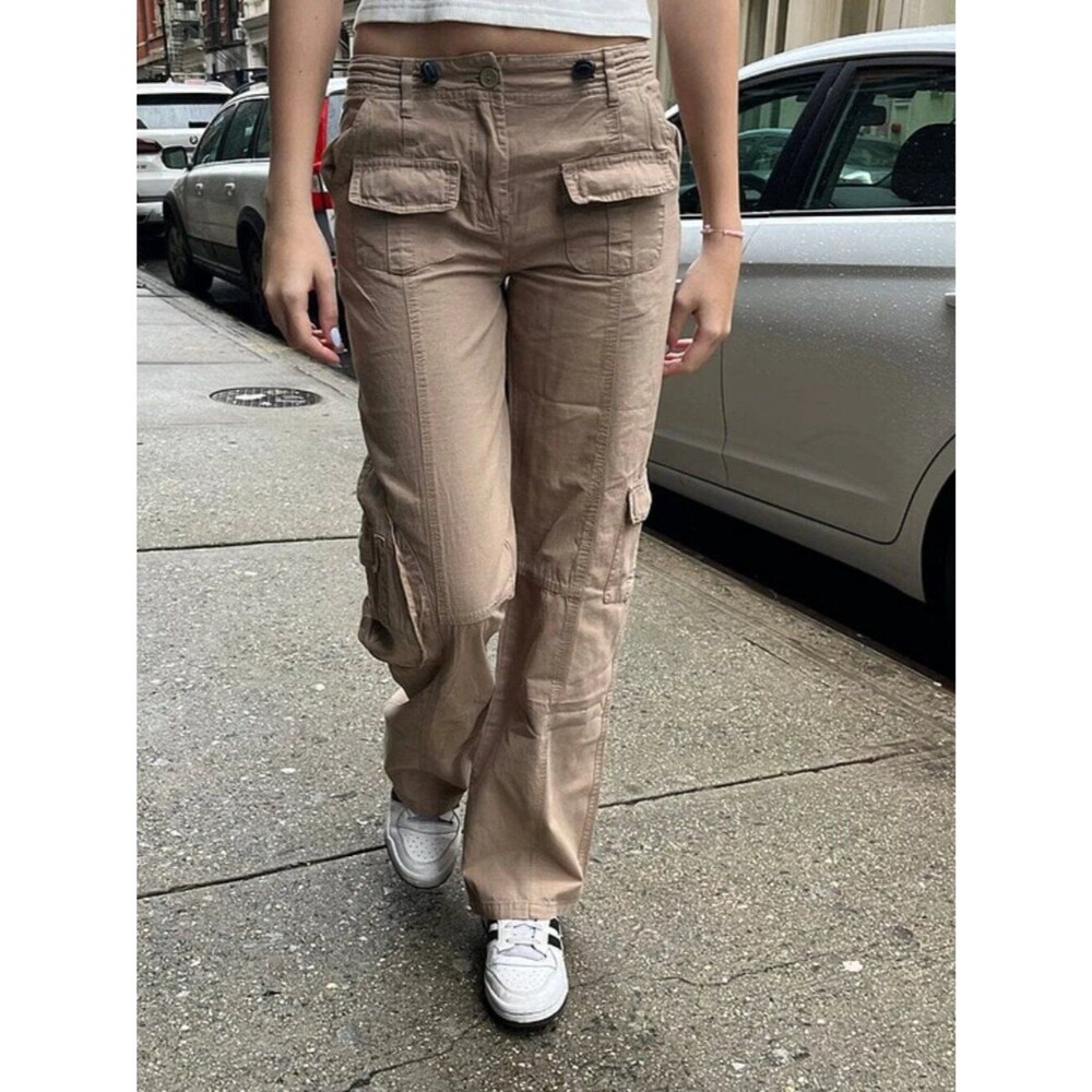 Brandy Melville Kim Cargo Pants Khaki Tan Drawcord Pocket Small Y2K Utility